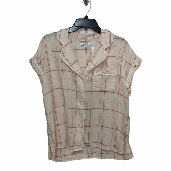 Madewell Bedtime Fine Plaid Pearl‎ Pj Top S - Picture 1 of 4